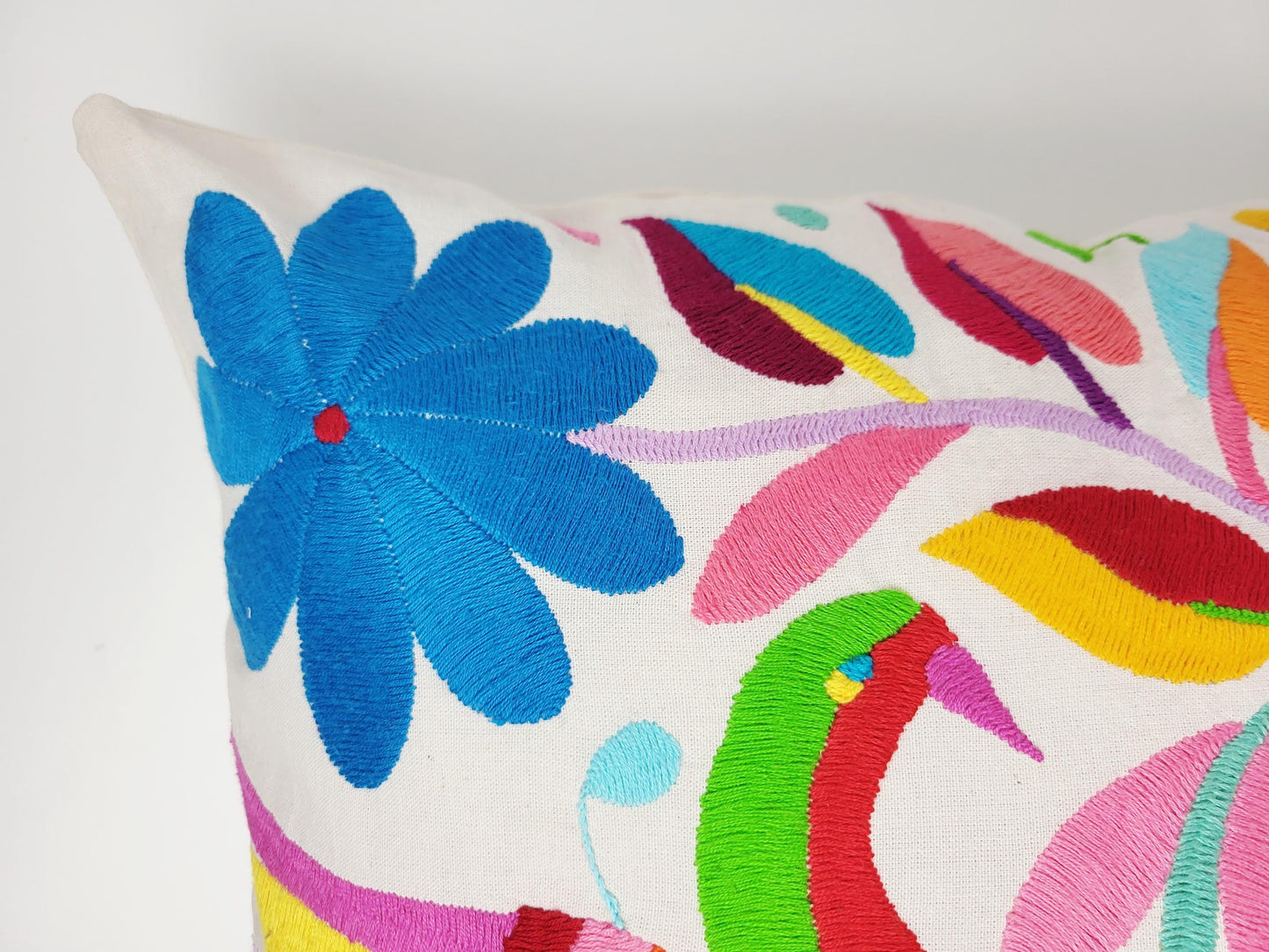 Otomi Kissenbezug 45x45 Handbestickt Baumwolle | Mexikanische Deko | Indigene Kunst Hidalgo | Fair Trade Boho Kissen | Fairmex