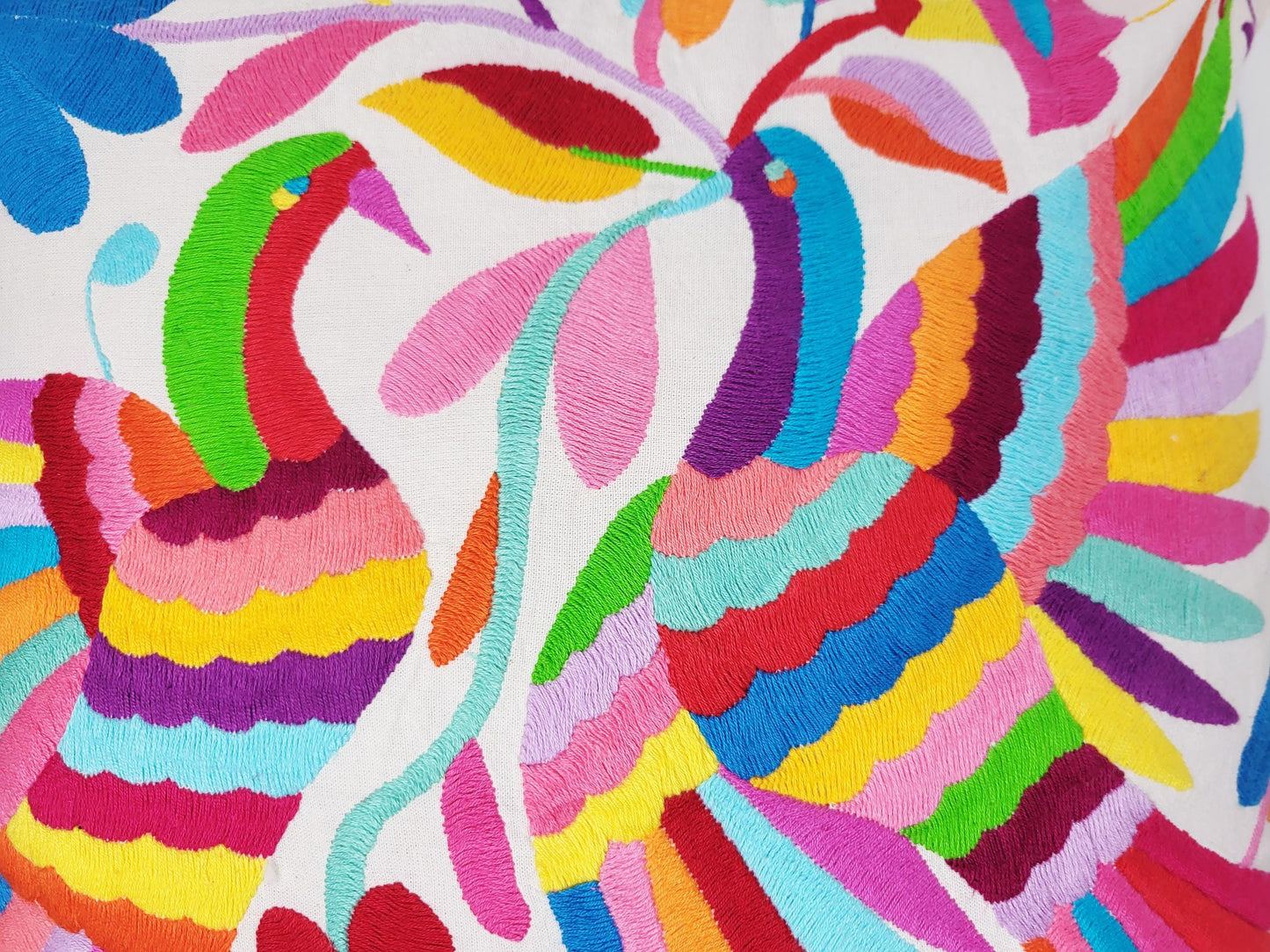 Otomi Kissenbezug 45x45 Handbestickt Baumwolle | Mexikanische Deko | Indigene Kunst Hidalgo | Fair Trade Boho Kissen | Fairmex