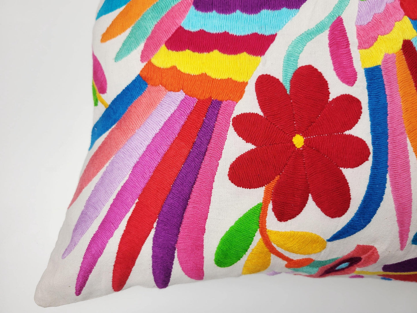 Otomi Kissenbezug 45x45 Handbestickt Baumwolle | Mexikanische Deko | Indigene Kunst Hidalgo | Fair Trade Boho Kissen | Fairmex