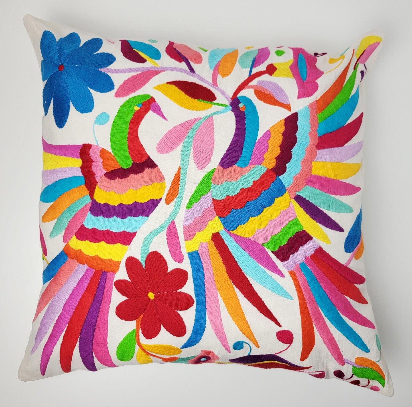 Otomi Kissenbezug 45x45 Handbestickt Baumwolle | Mexikanische Deko | Indigene Kunst Hidalgo | Fair Trade Boho Kissen | Fairmex