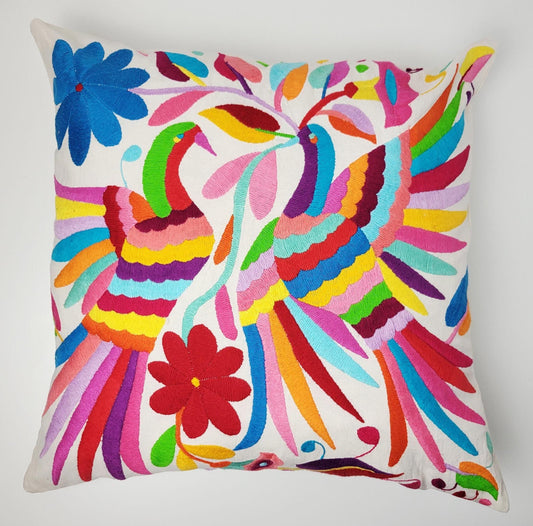 Otomi Kissenbezug 45x45 Handbestickt Baumwolle | Mexikanische Deko | Indigene Kunst Hidalgo | Fair Trade Boho Kissen | Fairmex
