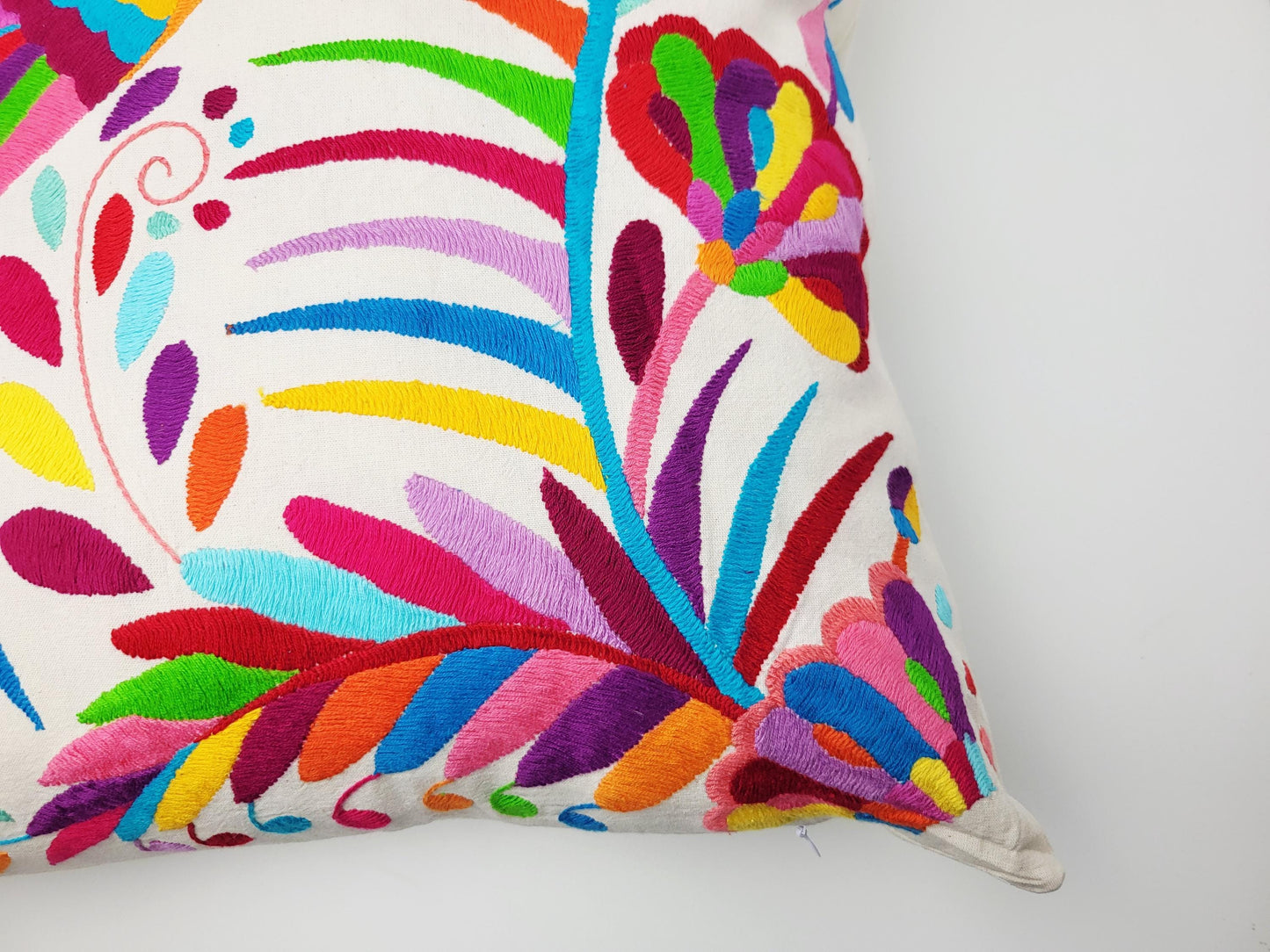 Otomi Kissenbezug 45x45 Handbestickt Baumwolle | Mexikanische Deko | Indigene Kunst Hidalgo | Fair Trade Boho Kissen | Fairmex