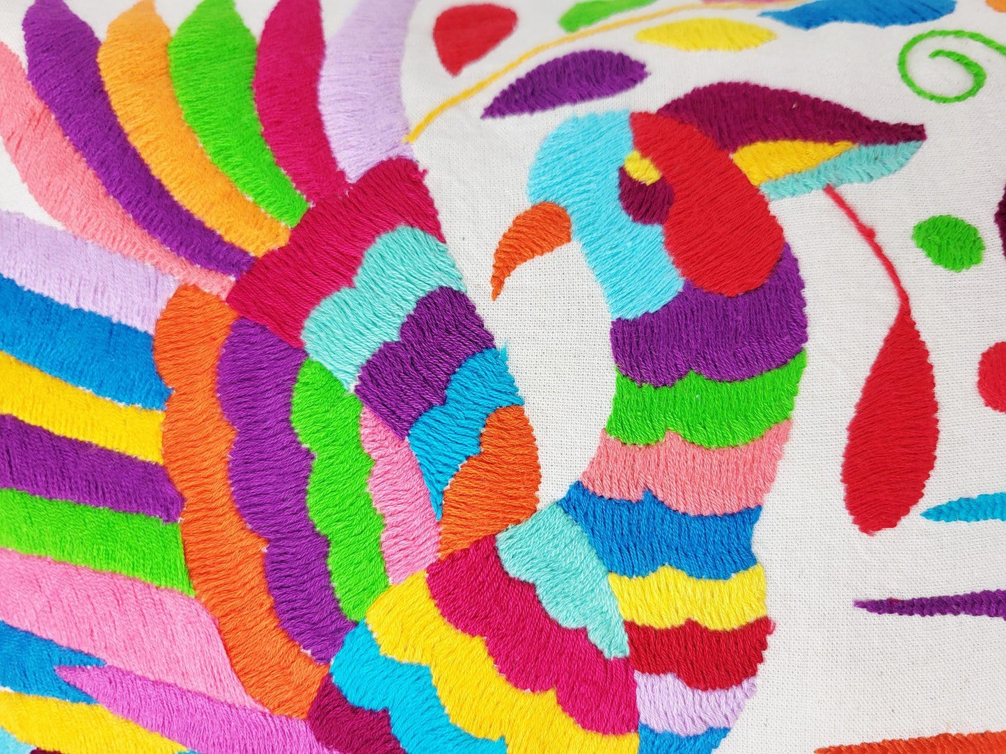 Otomi Kissenbezug 45x45 Handbestickt Baumwolle | Mexikanische Deko | Indigene Kunst Hidalgo | Fair Trade Boho Kissen | Fairmex