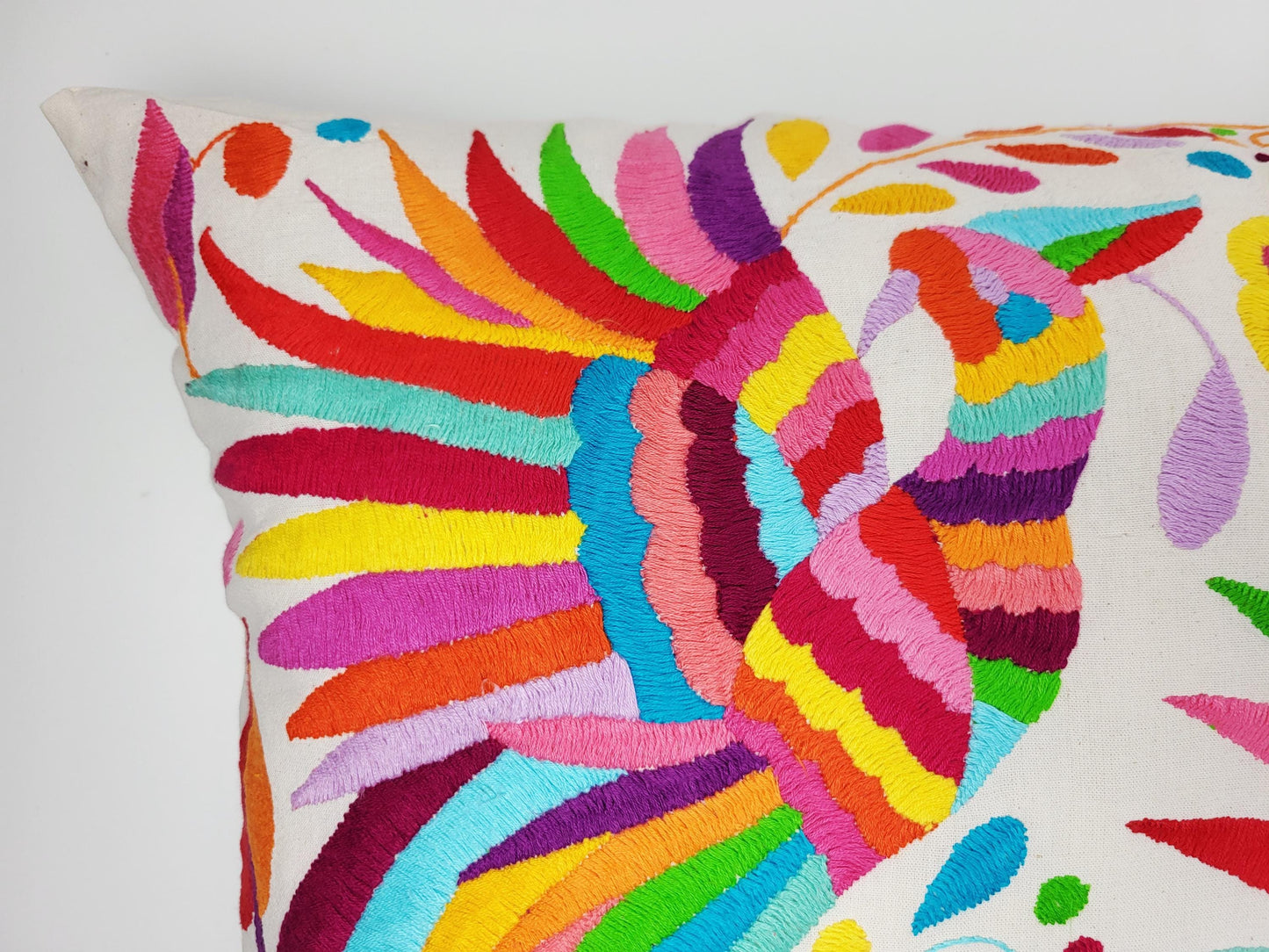 Otomi Kissenbezug 45x45 Handbestickt Baumwolle | Mexikanische Deko | Indigene Kunst Hidalgo | Fair Trade Boho Kissen | Fairmex