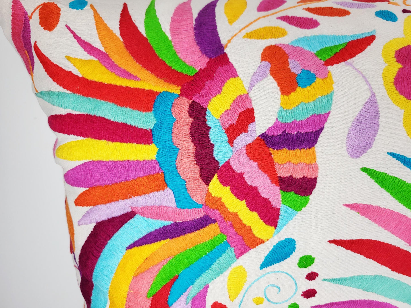 Otomi Kissenbezug 45x45 Handbestickt Baumwolle | Mexikanische Deko | Indigene Kunst Hidalgo | Fair Trade Boho Kissen | Fairmex