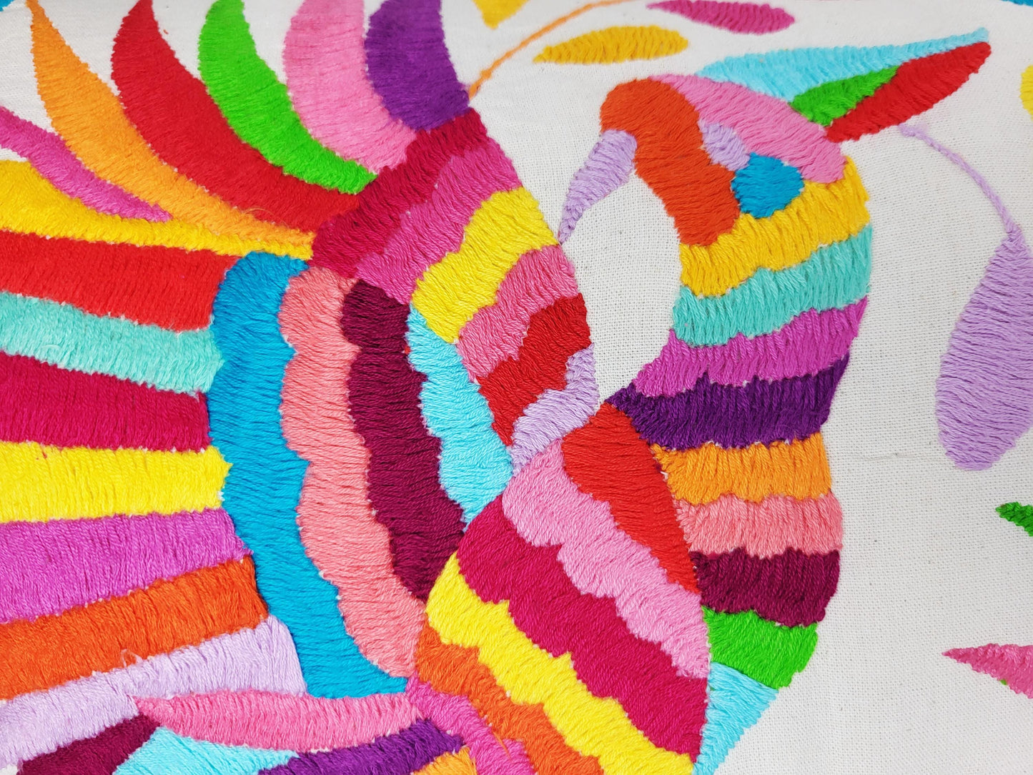 Otomi Kissenbezug 45x45 Handbestickt Baumwolle | Mexikanische Deko | Indigene Kunst Hidalgo | Fair Trade Boho Kissen | Fairmex