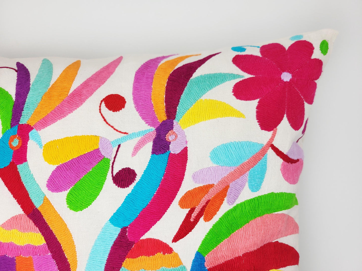 Otomi Kissenbezug 45x45 Handbestickt Baumwolle | Mexikanische Deko | Indigene Kunst Hidalgo | Fair Trade Boho Kissen | Fairmex