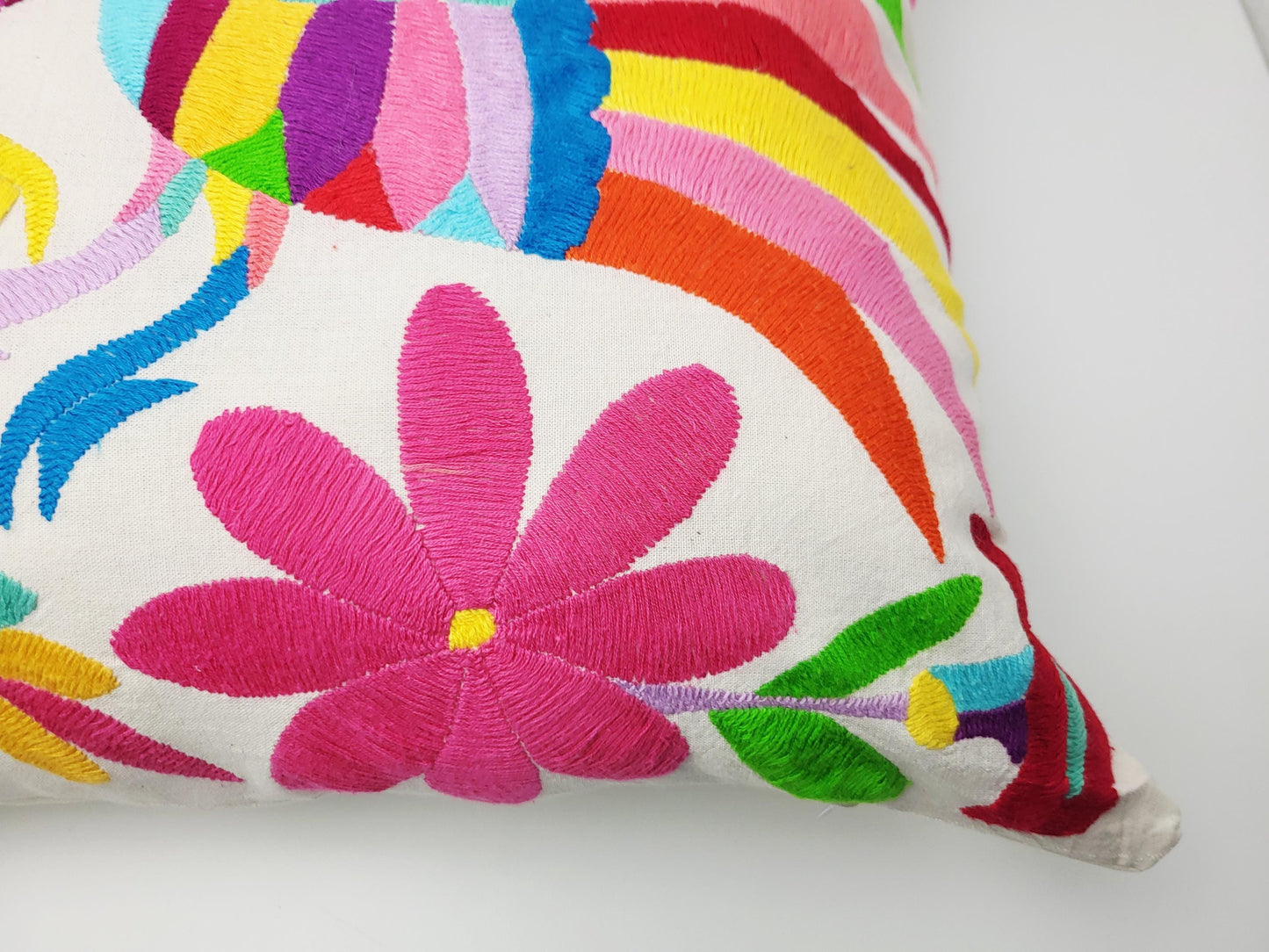 Otomi Kissenbezug 45x45 Handbestickt Baumwolle | Mexikanische Deko | Indigene Kunst Hidalgo | Fair Trade Boho Kissen | Fairmex