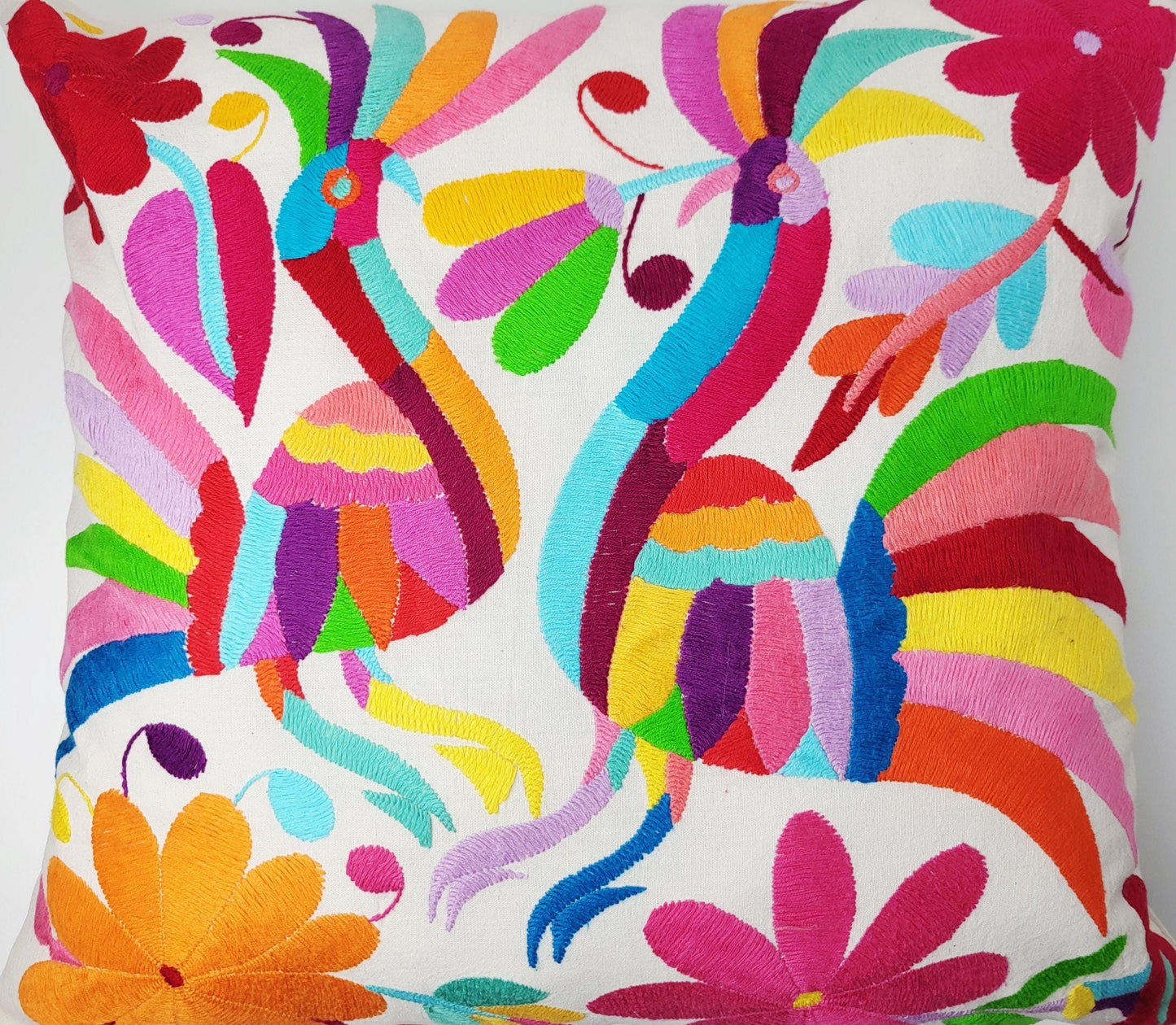 Otomi Kissenbezug 45x45 Handbestickt Baumwolle | Mexikanische Deko | Indigene Kunst Hidalgo | Fair Trade Boho Kissen | Fairmex