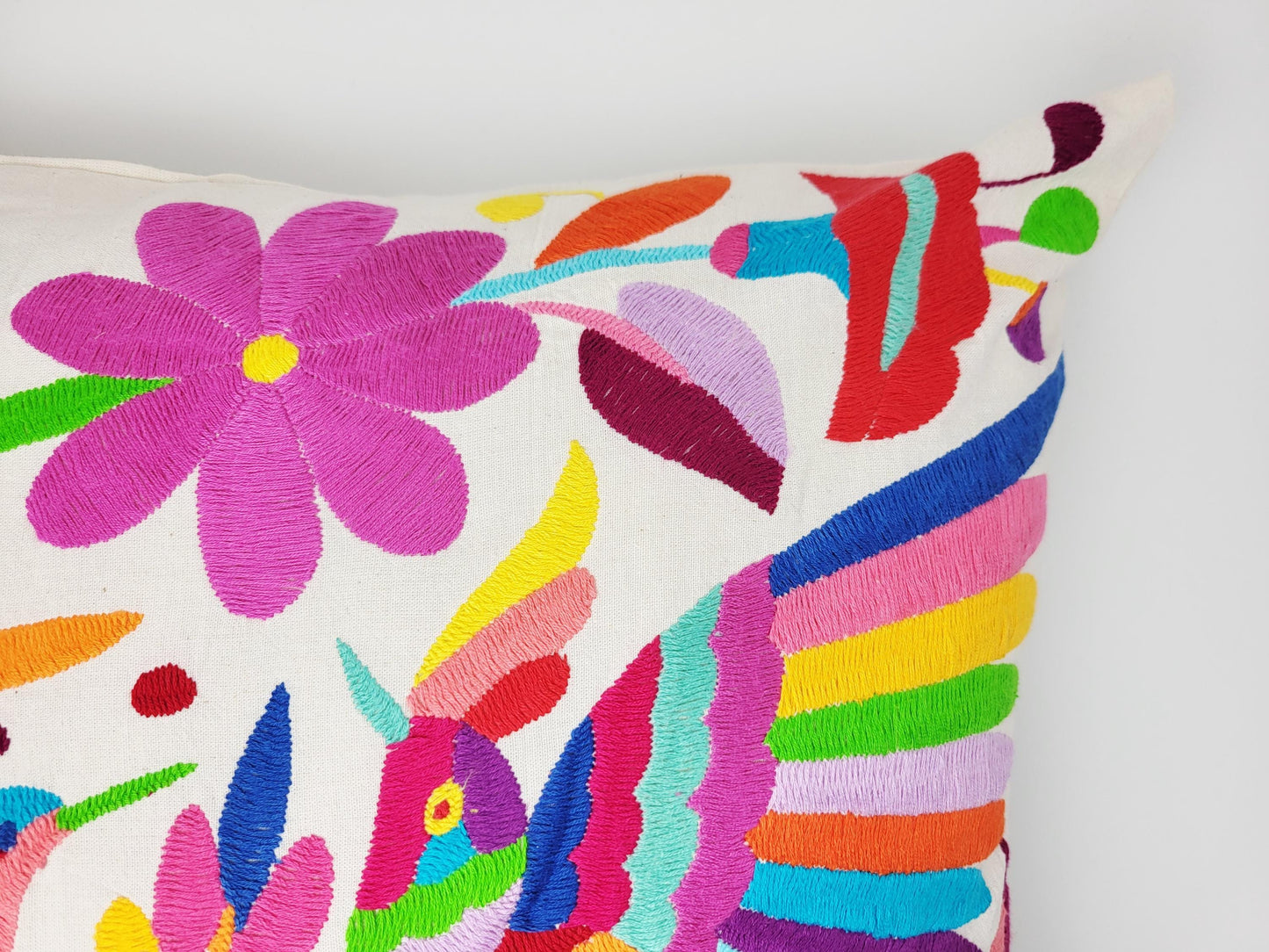 Otomi Kissenbezug 45x45 Handbestickt Baumwolle | Mexikanische Deko | Indigene Kunst Hidalgo | Fair Trade Boho Kissen | Fairmex