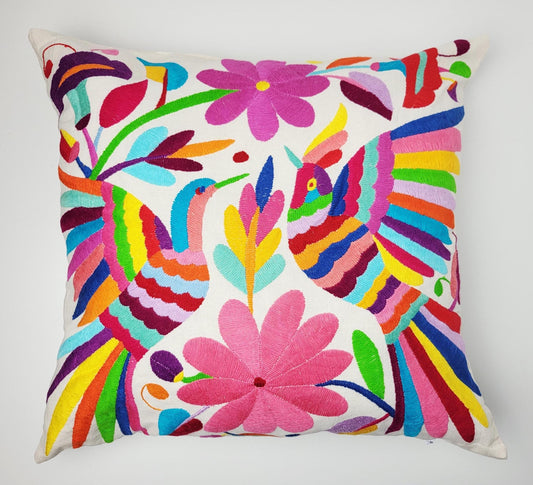 Otomi Kissenbezug 45x45 Handbestickt Baumwolle | Mexikanische Deko | Indigene Kunst Hidalgo | Fair Trade Boho Kissen | Fairmex