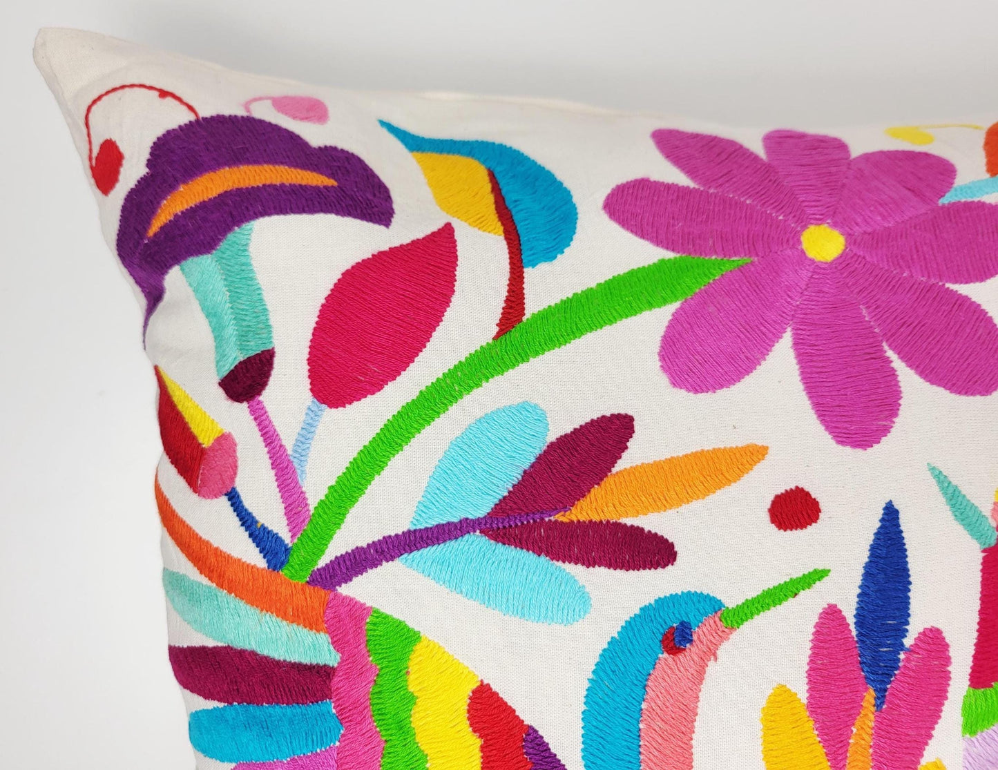 Otomi Kissenbezug 45x45 Handbestickt Baumwolle | Mexikanische Deko | Indigene Kunst Hidalgo | Fair Trade Boho Kissen | Fairmex