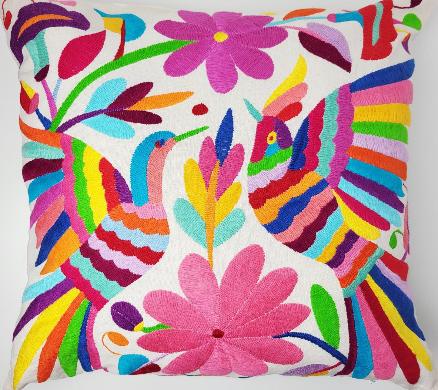 Otomi Kissenbezug 45x45 Handbestickt Baumwolle | Mexikanische Deko | Indigene Kunst Hidalgo | Fair Trade Boho Kissen | Fairmex