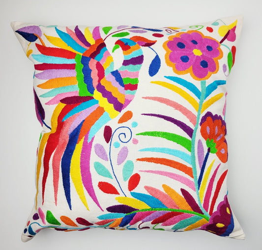 Otomi Kissenbezug 45x45 Handbestickt Baumwolle | Mexikanische Deko | Indigene Kunst Hidalgo | Fair Trade Boho Kissen | Fairmex