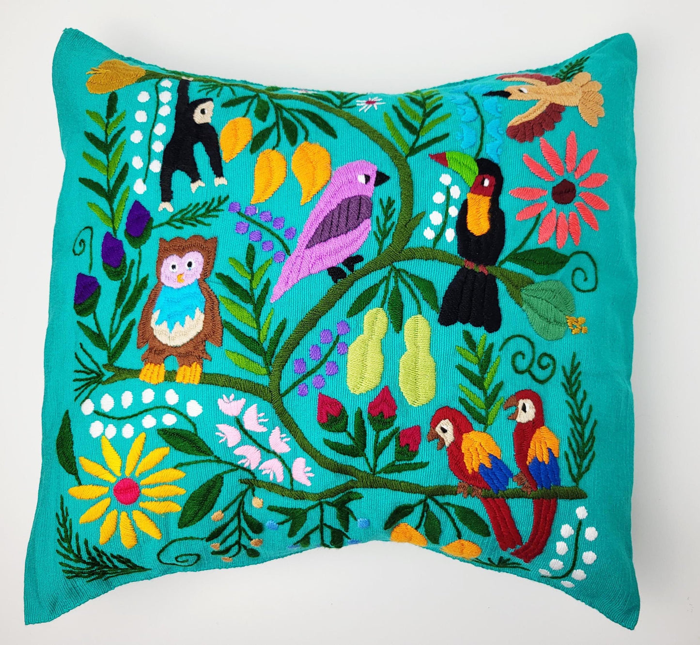 Handbestickter Kissenbezug Mexiko | Bunte Tiermuster | Fairtrade Dekokissen Chiapas | Unikat Maya Textilkunst | Boho Ethno Deko