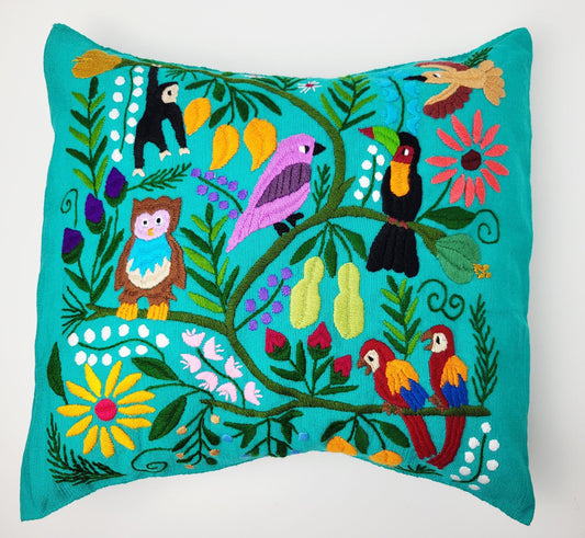 Handbestickter Kissenbezug Mexiko | Bunte Tiermuster | Fairtrade Dekokissen Chiapas | Unikat Maya Textilkunst | Boho Ethno Deko