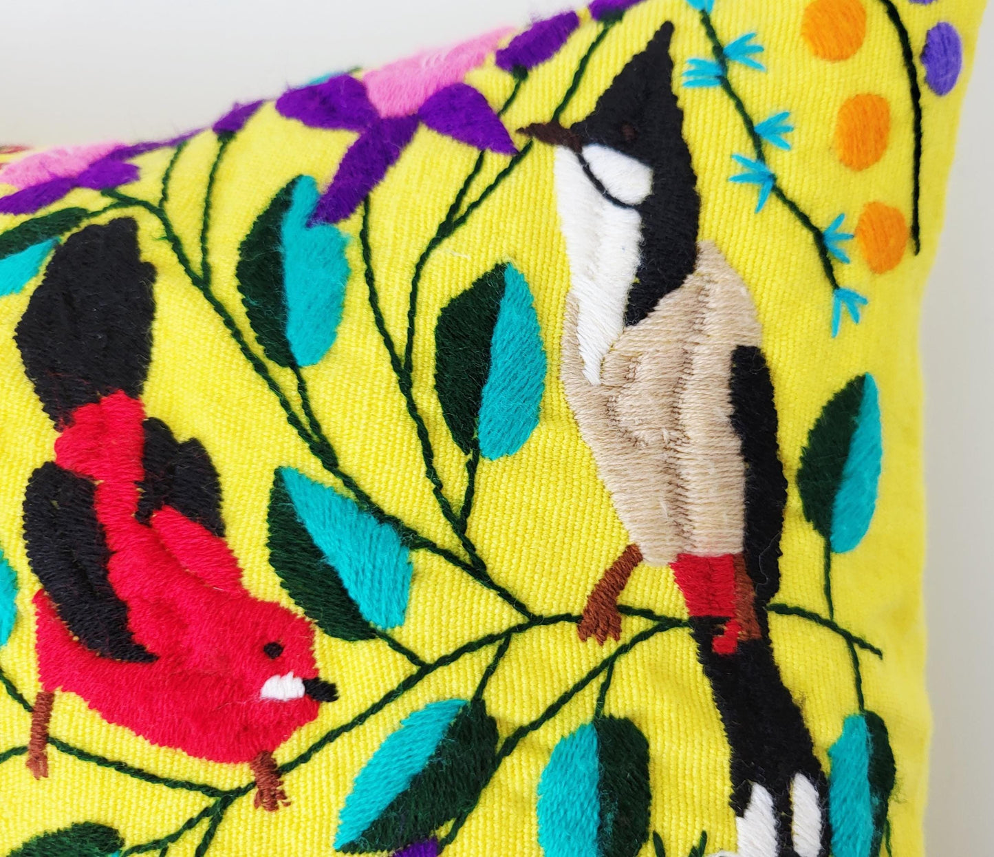 Handbestickter Kissenbezug Mexiko | Bunte Tiermuster | Fairtrade Dekokissen Chiapas | Unikat Maya Textilkunst | Boho Ethno Deko