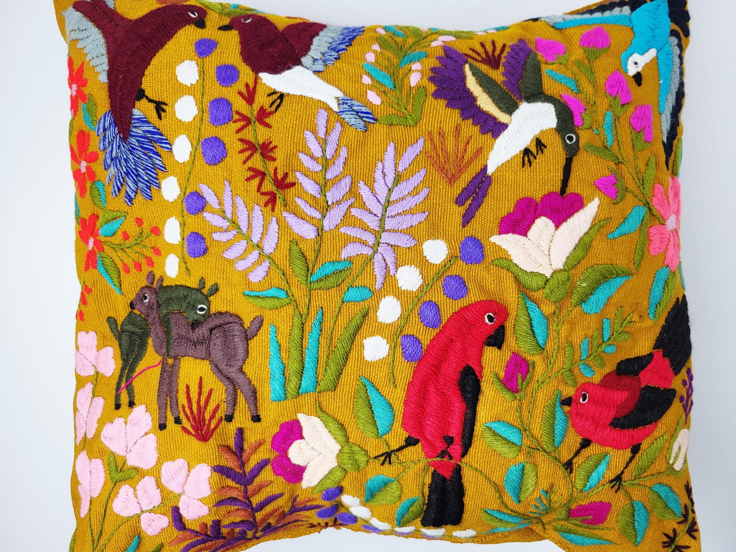 handbestickter und gewebter Kissenbezug aus Mexiko, Kissen mit Tiermuster