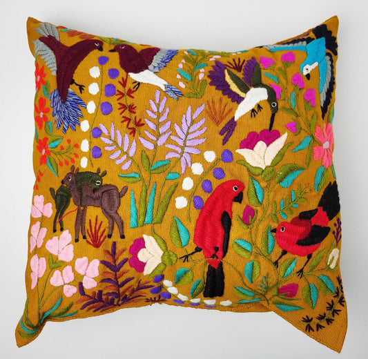 handbestickter und gewebter Kissenbezug aus Mexiko, Kissen mit Tiermuster
