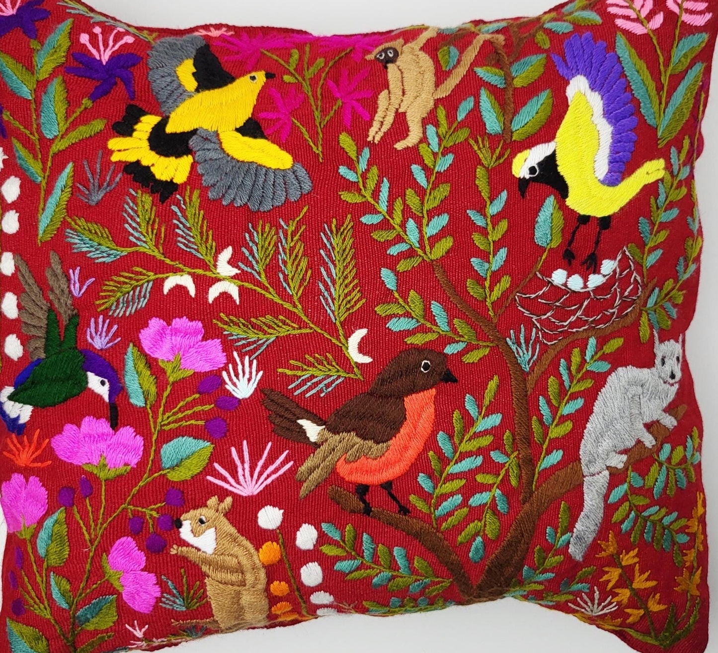 handbestickter und gewebter Kissenbezug aus Mexiko, Kissen mit Tiermuster