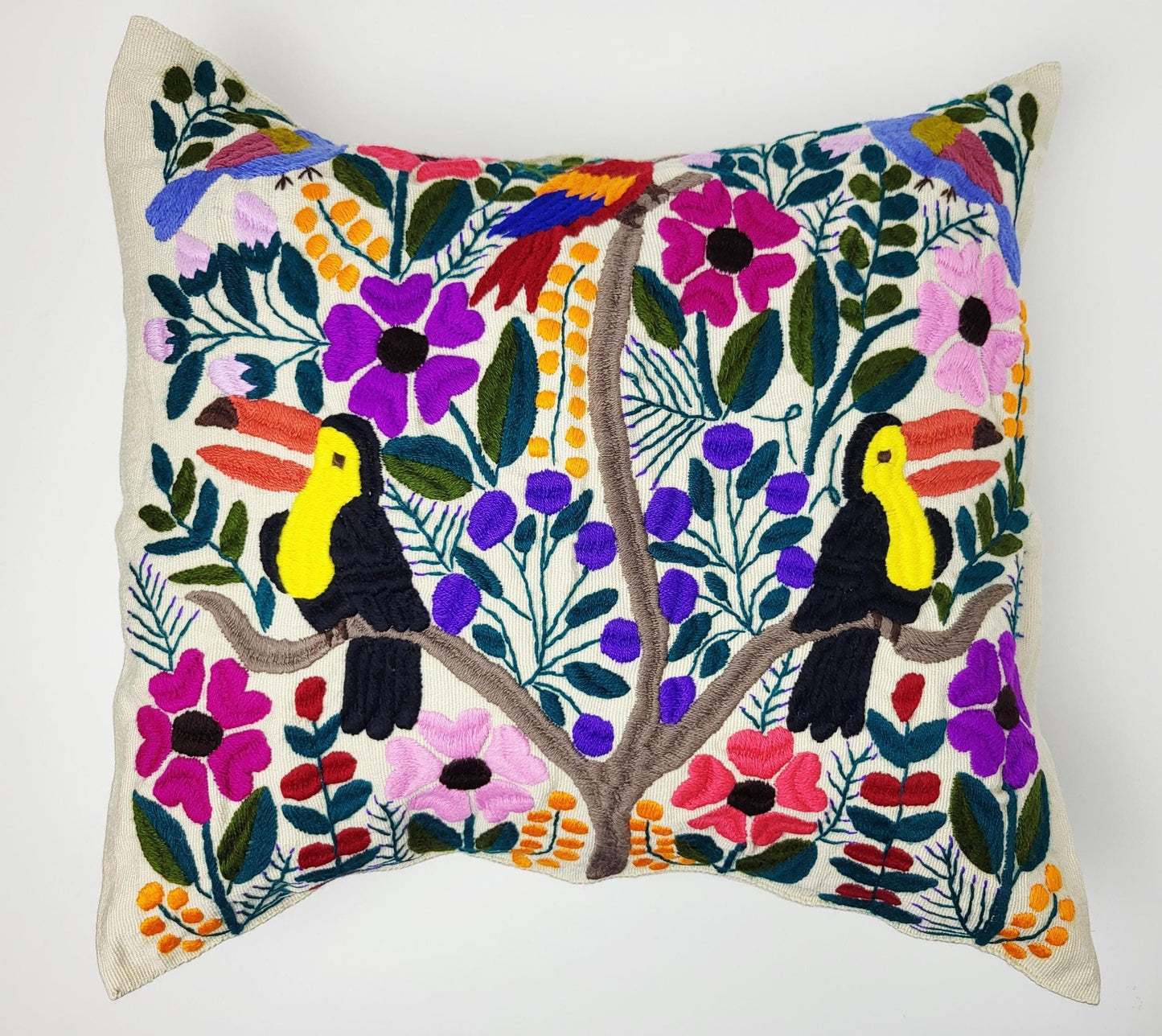 handbestickter und gewebter Kissenbezug aus Mexiko, Kissen mit Tiermuster