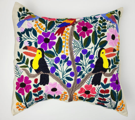 handbestickter und gewebter Kissenbezug aus Mexiko, Kissen mit Tiermuster