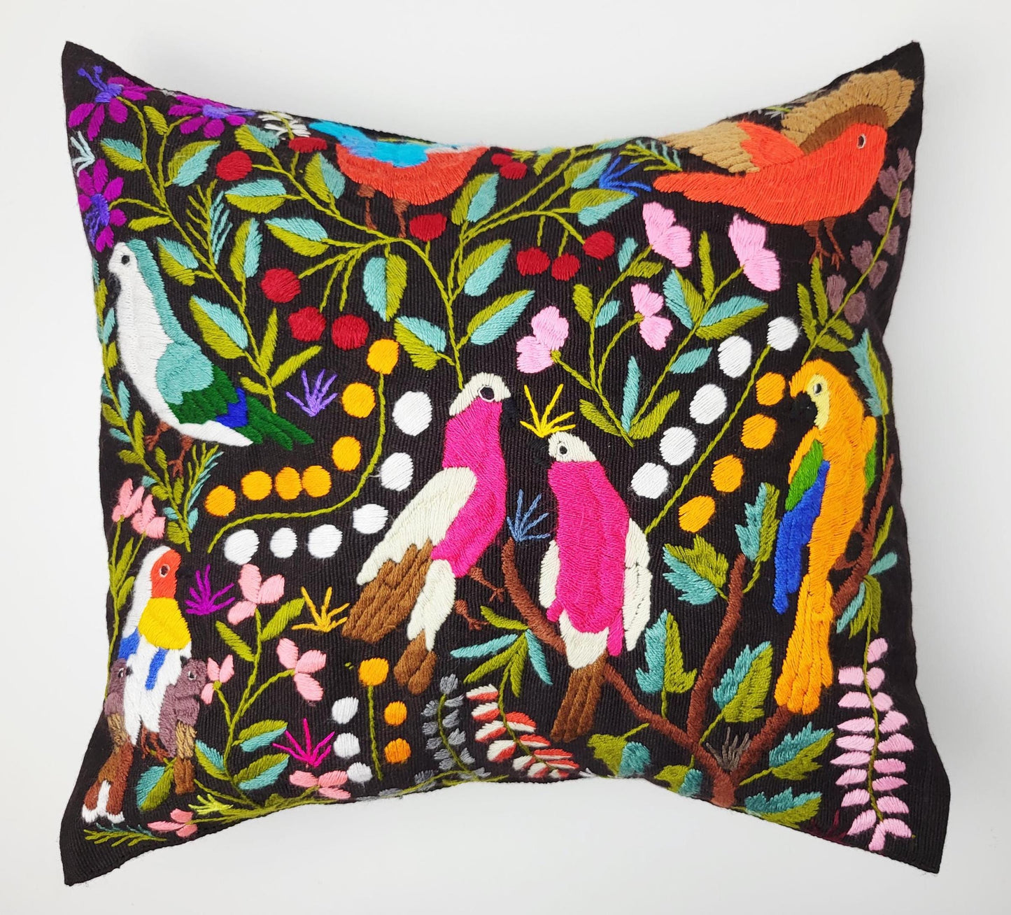 handbestickter und gewebter Kissenbezug aus Mexiko, Kissen mit Tiermuster