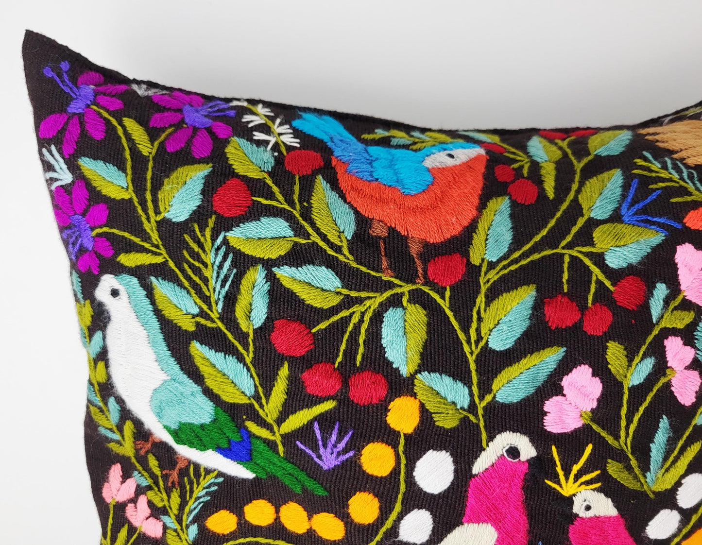 handbestickter und gewebter Kissenbezug aus Mexiko, Kissen mit Tiermuster