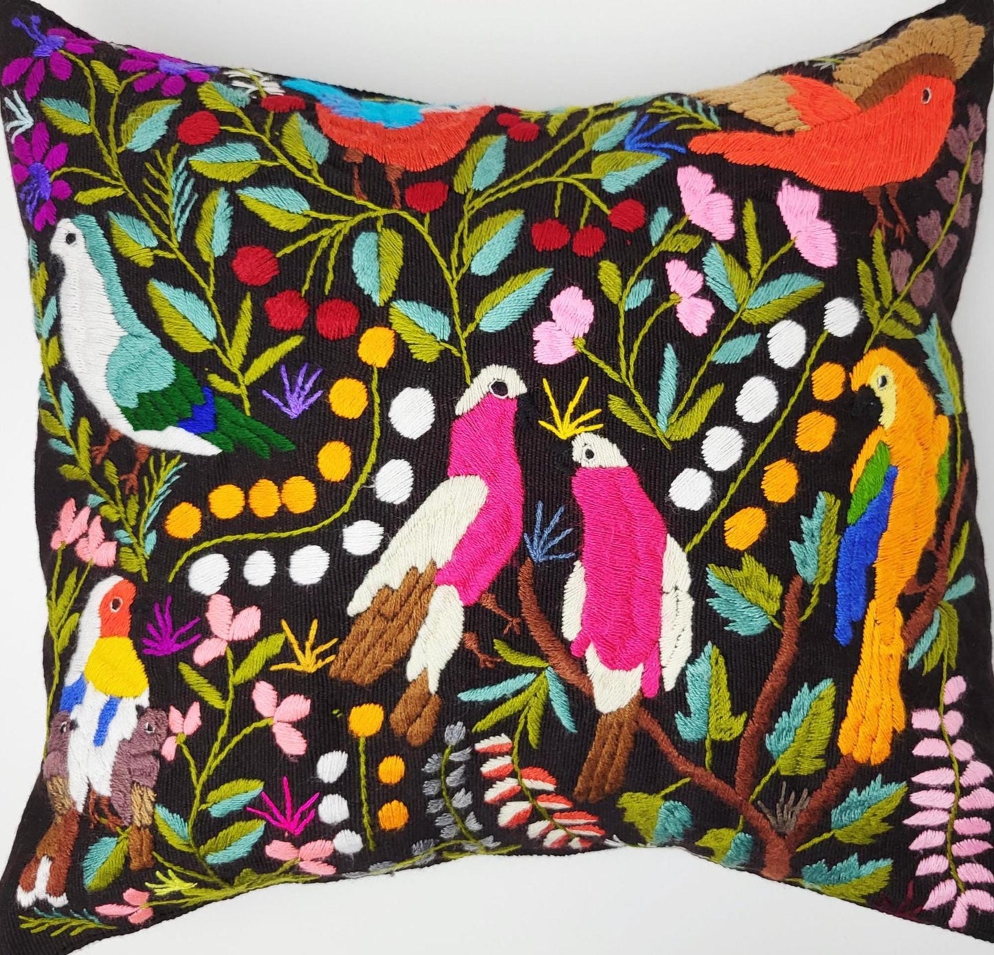 handbestickter und gewebter Kissenbezug aus Mexiko, Kissen mit Tiermuster