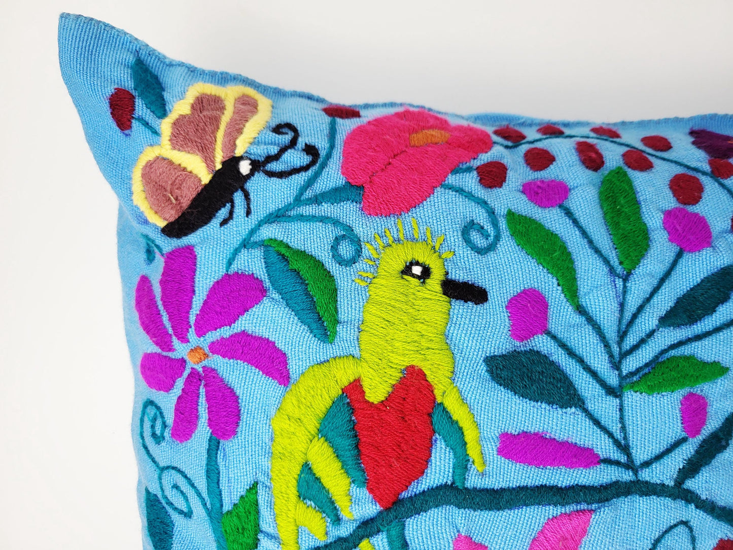 Mexikanischer handgemachter Kissenbezug, Tier und Pflanzen Stickmuster, Boho Kissenhülle