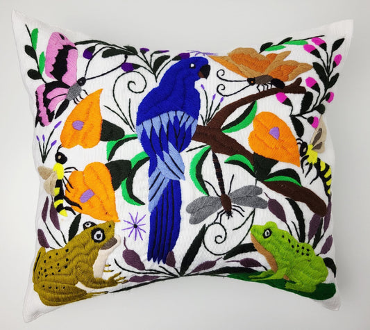 Mexikanischer handbestickter traditioneller Kissenbezug, Dekokissen mit Tiermuster, mexikanisches buntes Dekor