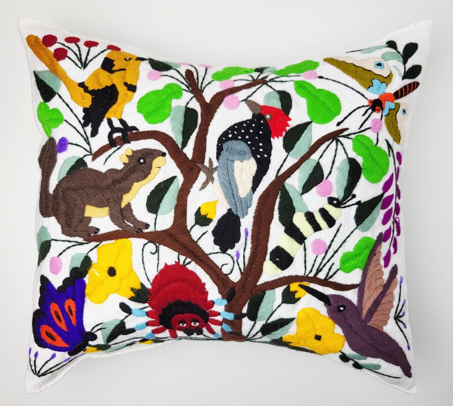 Mexikanischer handbestickter traditioneller Kissenbezug, Dekokissen mit Tiermuster, mexikanisches buntes Dekor