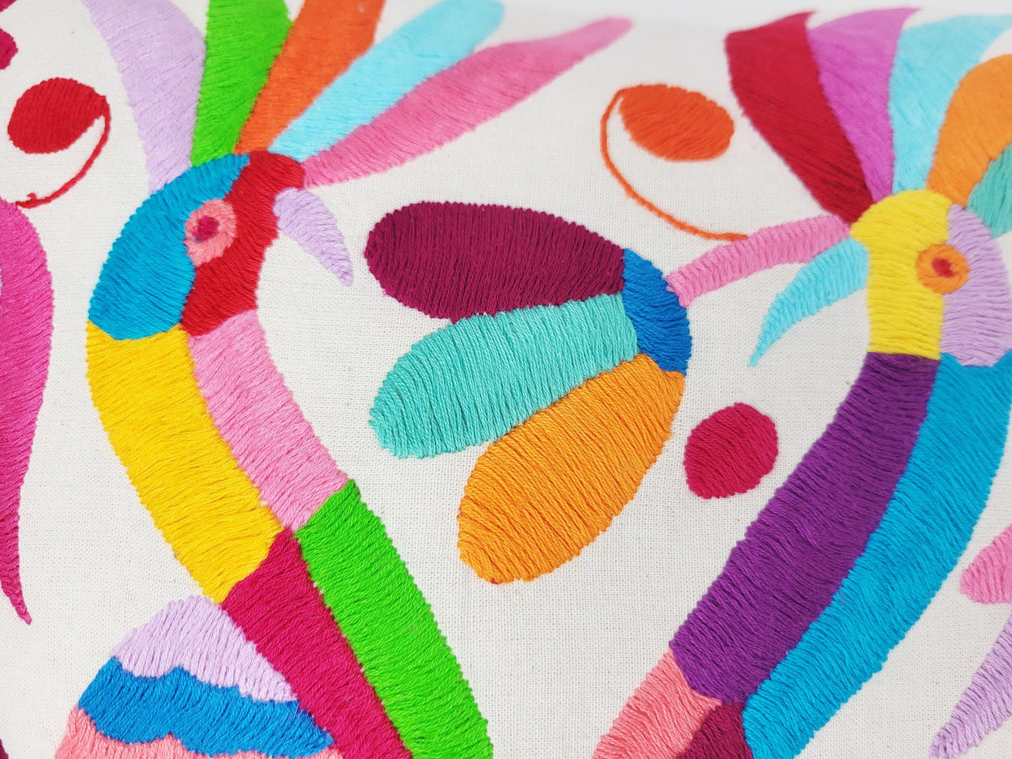 Mexikanischer handbestickter Kissenbezug aus Tenango de Doria Hidalgo, Otomi Kissen