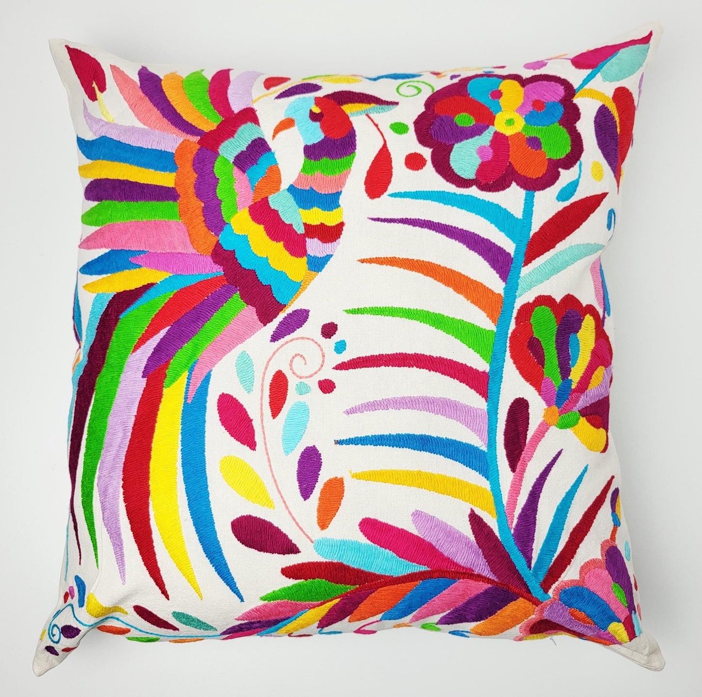 Otomi Kissenbezug 45x45 Handbestickt Baumwolle | Mexikanische Deko | Indigene Kunst Hidalgo | Fair Trade Boho Kissen | Fairmex