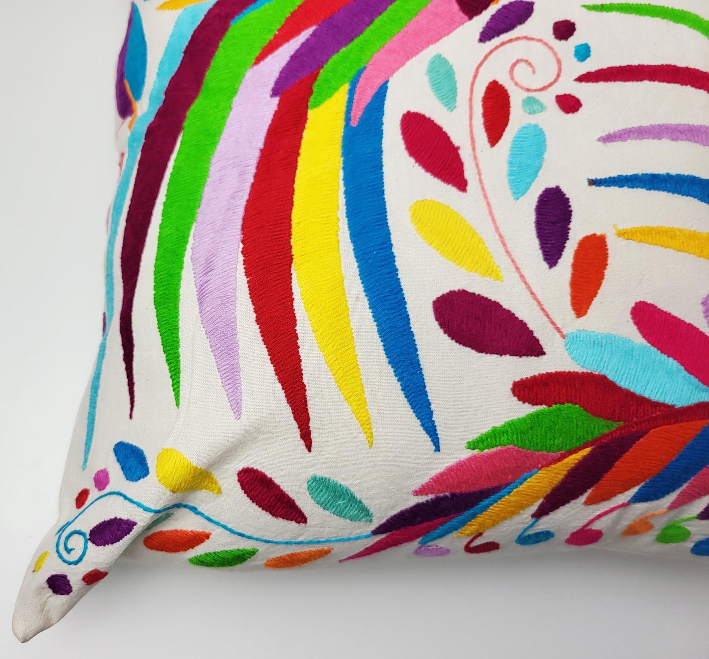 Otomi Kissenbezug 45x45 Handbestickt Baumwolle | Mexikanische Deko | Indigene Kunst Hidalgo | Fair Trade Boho Kissen | Fairmex