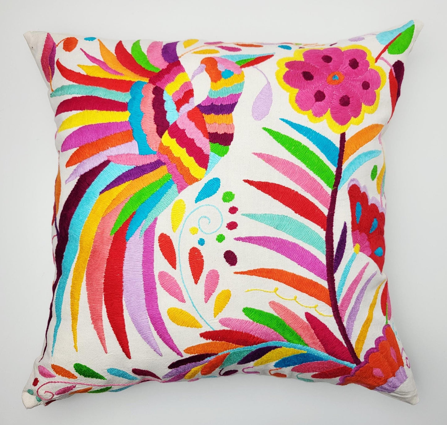 Otomi Kissenbezug 45x45 Handbestickt Baumwolle | Mexikanische Deko | Indigene Kunst Hidalgo | Fair Trade Boho Kissen | Fairmex