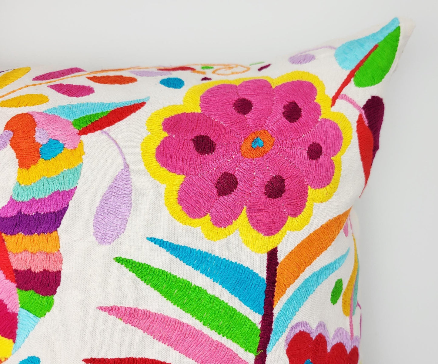 Otomi Kissenbezug 45x45 Handbestickt Baumwolle | Mexikanische Deko | Indigene Kunst Hidalgo | Fair Trade Boho Kissen | Fairmex