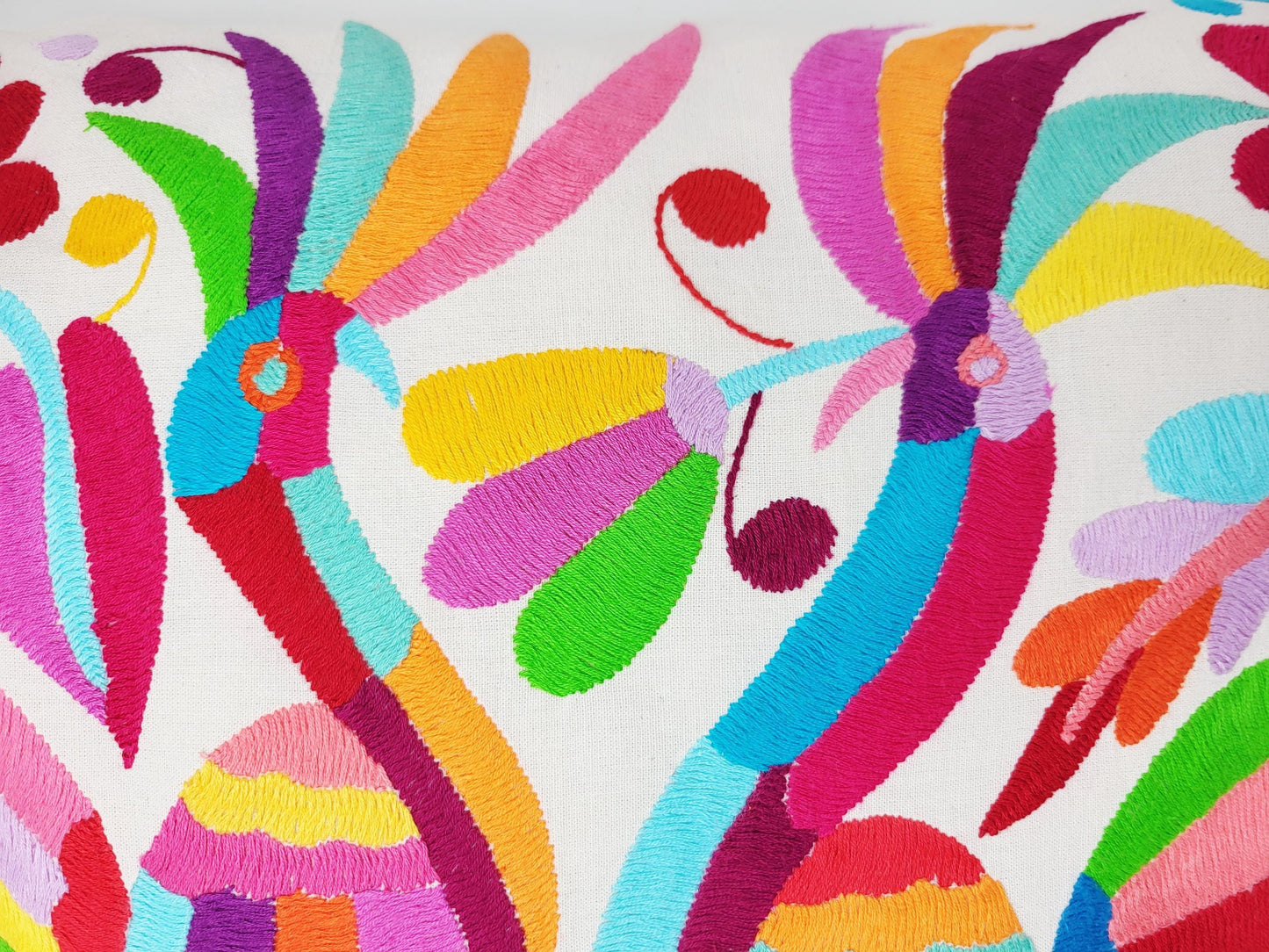 Otomi Kissenbezug 45x45 Handbestickt Baumwolle | Mexikanische Deko | Indigene Kunst Hidalgo | Fair Trade Boho Kissen | Fairmex