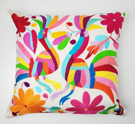 Otomi Kissenbezug 45x45 Handbestickt Baumwolle | Mexikanische Deko | Indigene Kunst Hidalgo | Fair Trade Boho Kissen | Fairmex