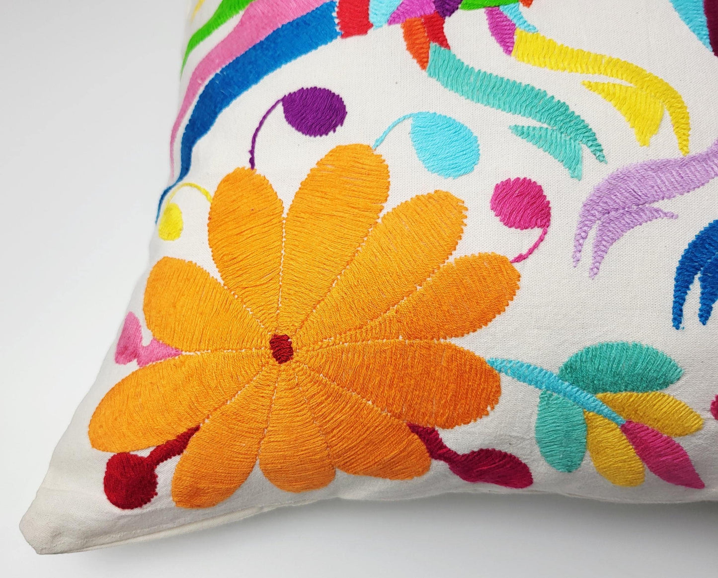 Otomi Kissenbezug 45x45 Handbestickt Baumwolle | Mexikanische Deko | Indigene Kunst Hidalgo | Fair Trade Boho Kissen | Fairmex