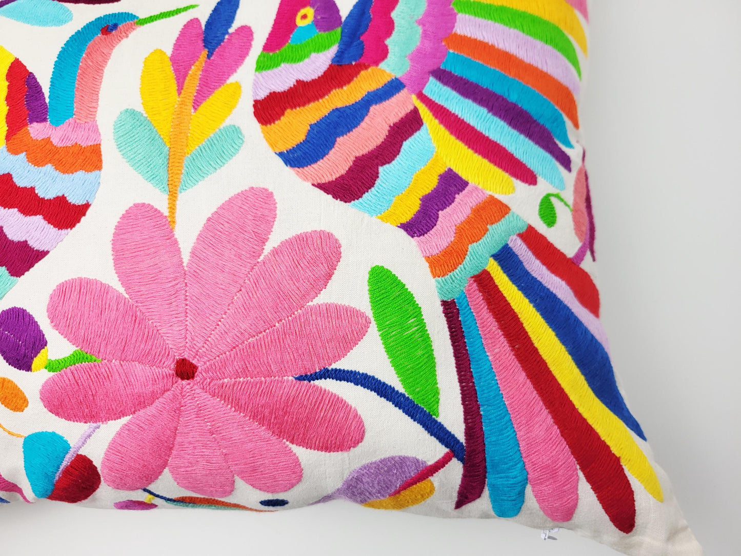 Otomi Kissenbezug 45x45 Handbestickt Baumwolle | Mexikanische Deko | Indigene Kunst Hidalgo | Fair Trade Boho Kissen | Fairmex