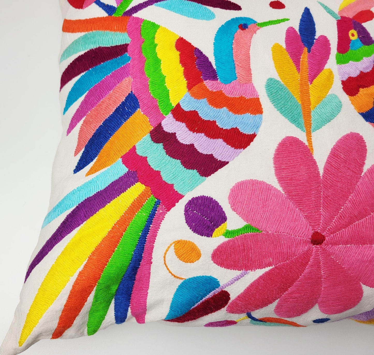 Otomi Kissenbezug 45x45 Handbestickt Baumwolle | Mexikanische Deko | Indigene Kunst Hidalgo | Fair Trade Boho Kissen | Fairmex