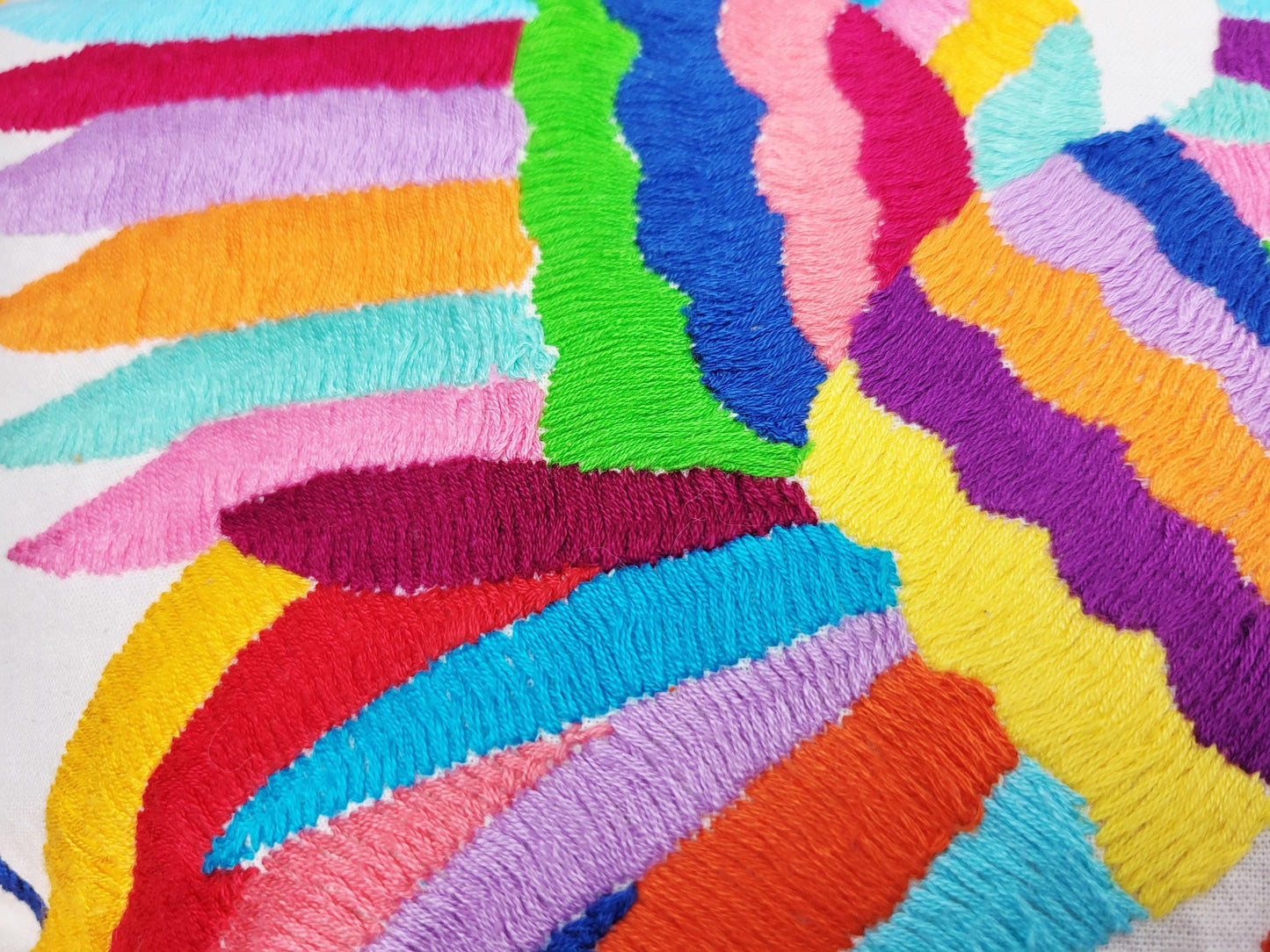 Otomi Kissenbezug 45x45 Handbestickt Baumwolle | Mexikanische Deko | Indigene Kunst Hidalgo | Fair Trade Boho Kissen | Fairmex