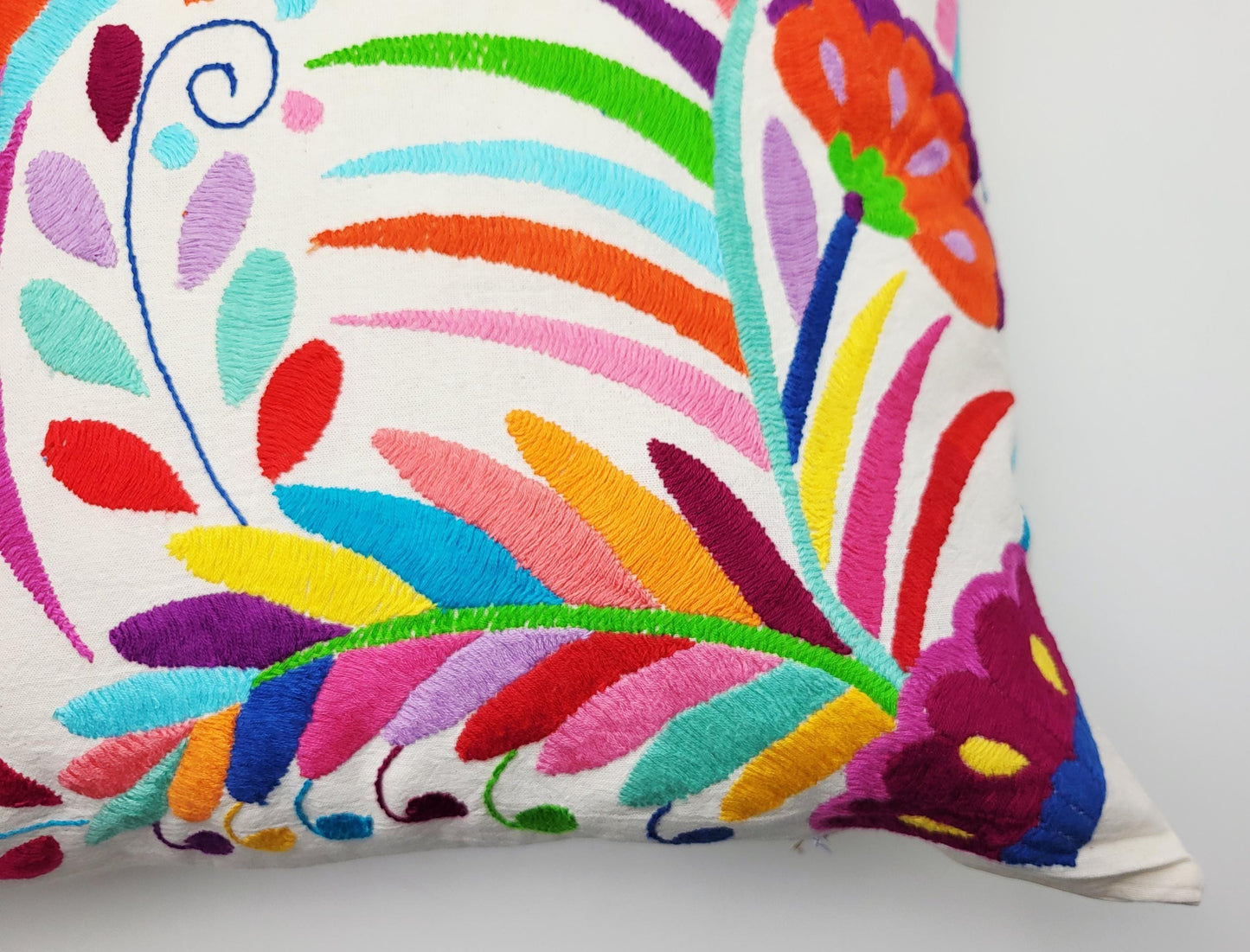 Otomi Kissenbezug 45x45 Handbestickt Baumwolle | Mexikanische Deko | Indigene Kunst Hidalgo | Fair Trade Boho Kissen | Fairmex