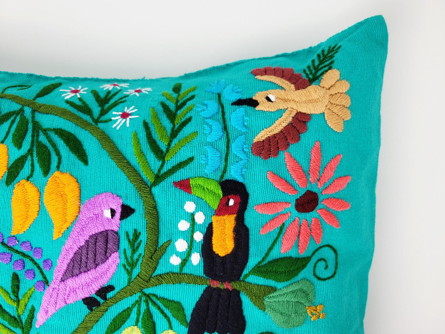 Handbestickter Kissenbezug Mexiko | Bunte Tiermuster | Fairtrade Dekokissen Chiapas | Unikat Maya Textilkunst | Boho Ethno Deko