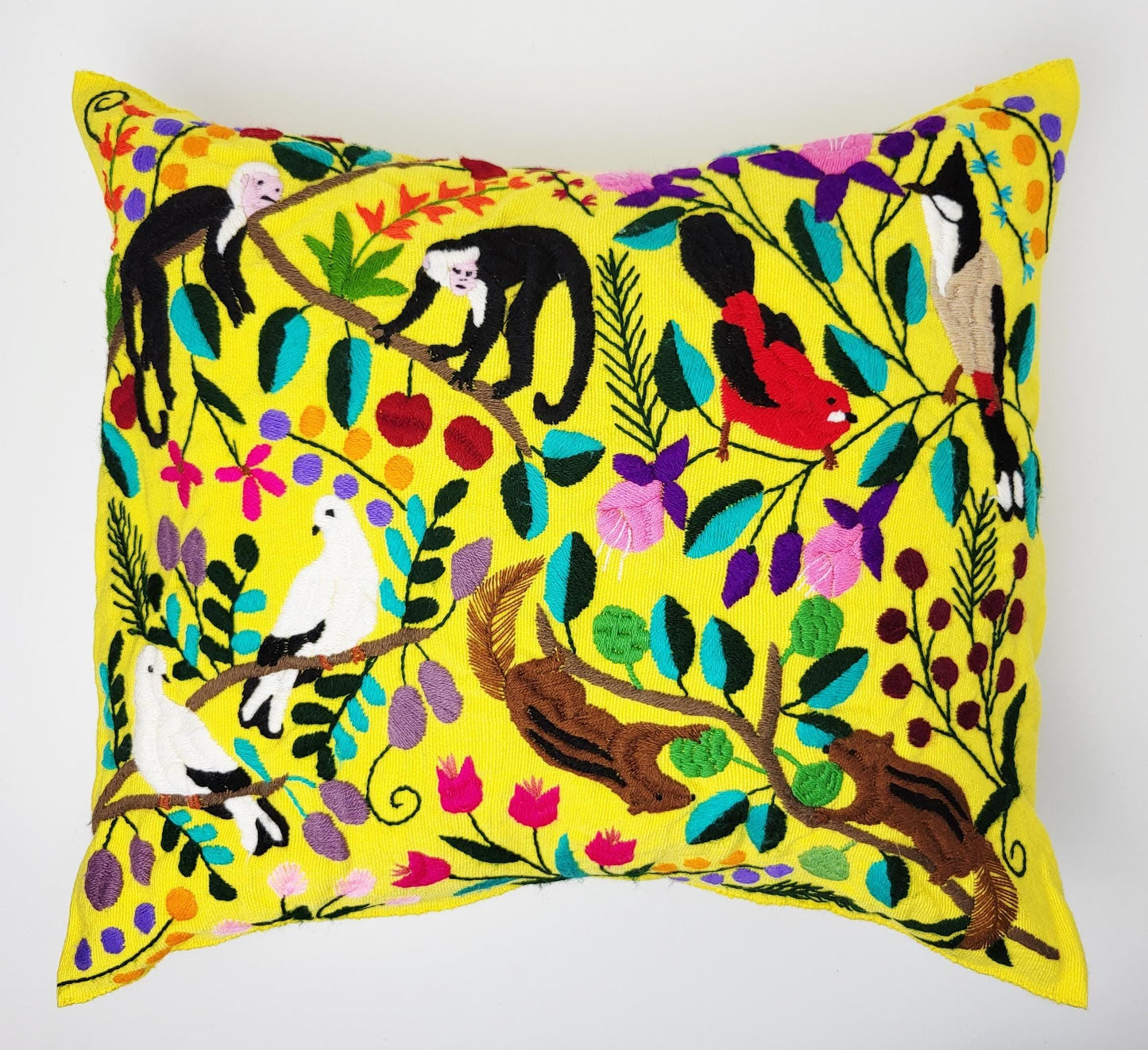 Handbestickter Kissenbezug Mexiko | Bunte Tiermuster | Fairtrade Dekokissen Chiapas | Unikat Maya Textilkunst | Boho Ethno Deko