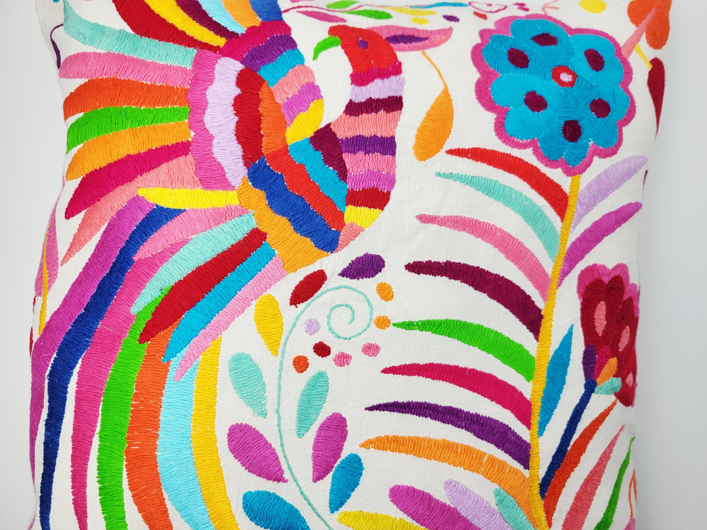 Original Otomi Kissenbezug, handbestickt in Mexiko, mexikanische Kissenhülle