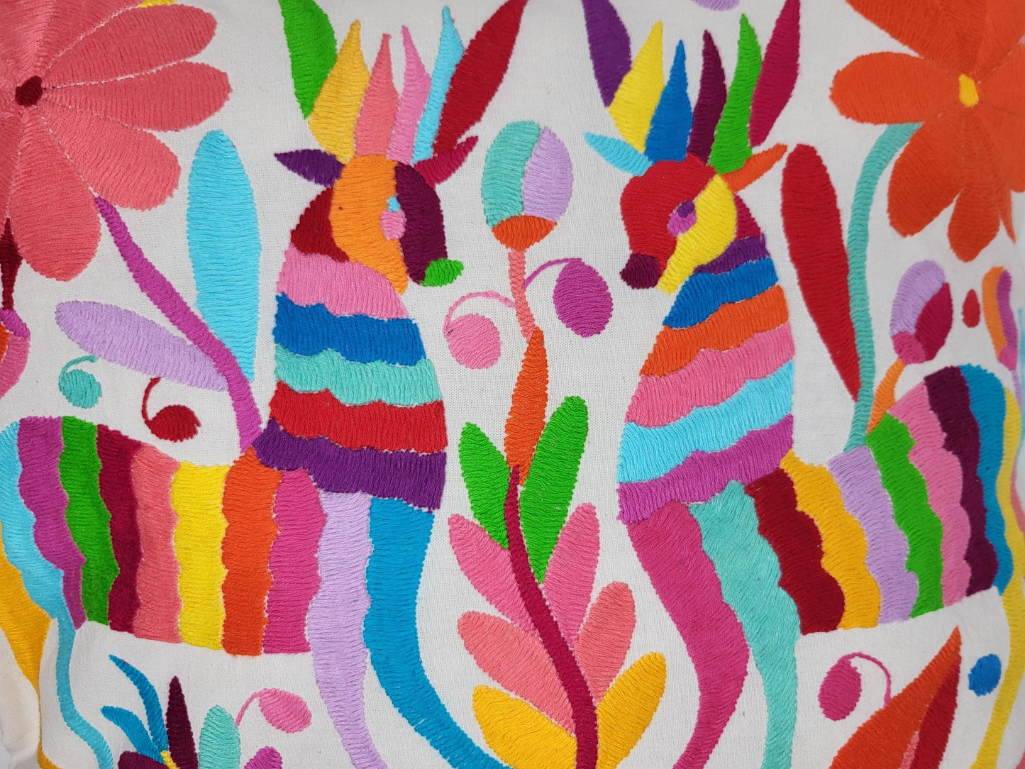 Mexikanischer handbestickter Kissenbezug aus Tenango de Doria Hidalgo, Otomi Kissen