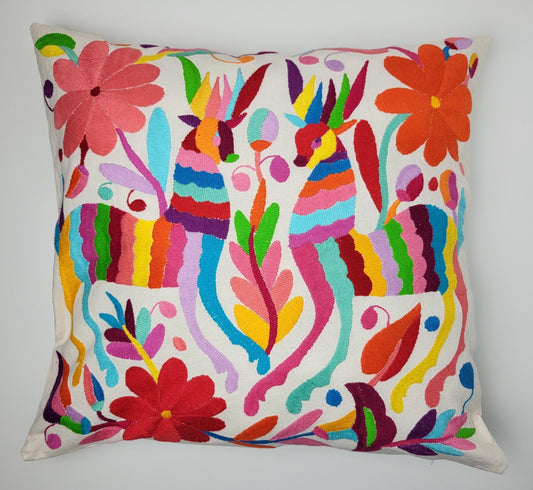 Mexikanischer handbestickter Kissenbezug aus Tenango de Doria Hidalgo, Otomi Kissen