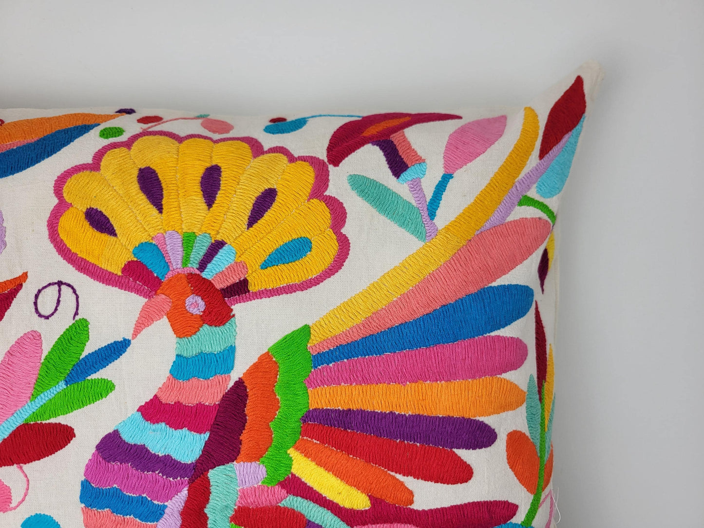 Mexikanischer handbestickter Kissenbezug aus Tenango de Doria Hidalgo, Otomi Kissen